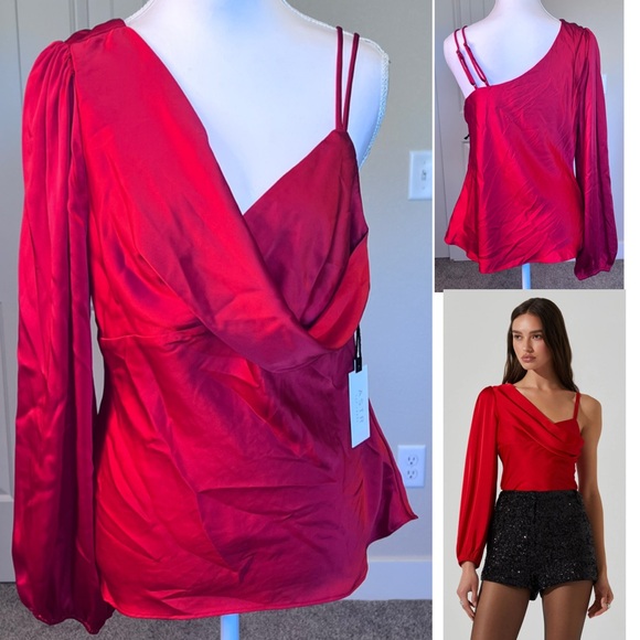 Astr Tops - NWT Astr Jenah One-Shoulder Satin Top Adjustable Straps Sz Large